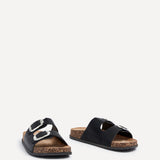 Tatum Black Double Buckle Slider Sandals