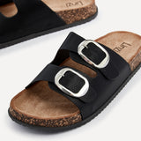Tatum Black Double Buckle Slider Sandals