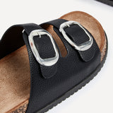 Tatum Black Double Buckle Slider Sandals