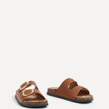 Tatum Tan Double Buckle Slider Sandals
