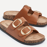 Tatum Tan Double Buckle Slider Sandals