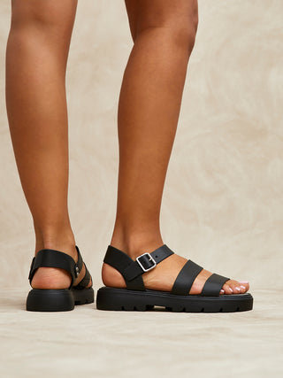 Tayla Wide Fit Black Gladiator Sandals