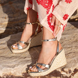 Tequila Gold Crossover Espadrille Wedges