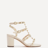 Tessa Beige Studded Block Heel Sandals