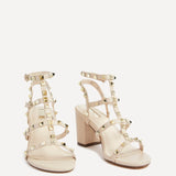 Tessa Beige Studded Block Heel Sandals