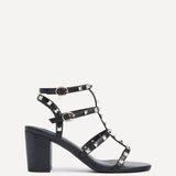 Tessa Black & Gold Studded Block Heel Sandals