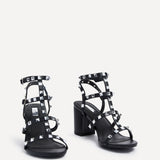 Tessa Black & Silver Studded Block Heel Sandals