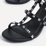 Tessa Black & Silver Studded Block Heel Sandals