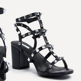 Tessa Black & Silver Studded Block Heel Sandals
