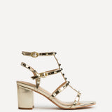 Tessa Gold Studded Block Heel Sandals