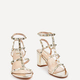 Tessa Gold Studded Block Heel Sandals