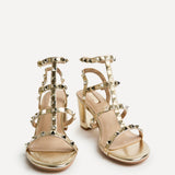 Tessa Gold Studded Block Heel Sandals