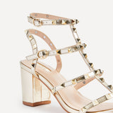 Tessa Gold Studded Block Heel Sandals