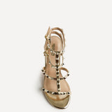 Tessa Gold Studded Block Heel Sandals