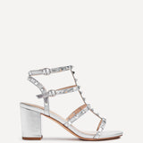 Tessa Silver Studded Block Heel Sandals