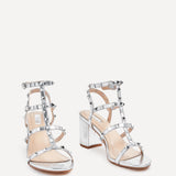 Tessa Silver Studded Block Heel Sandals