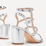 Tessa Silver Studded Block Heel Sandals