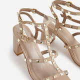 Tessa Taupe Studded Block Heel Sandals