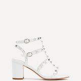 Tessa White Studded Block Heel Sandals