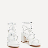 Tessa White Studded Block Heel Sandals