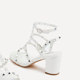 Tessa White Studded Block Heel Sandals