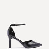 Thea Black Faux Leather Stiletto Court Heels