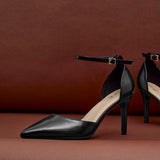 Thea Black Faux Leather Stiletto Court Heels