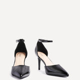 Thea Black Faux Leather Stiletto Court Heels