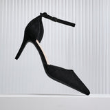 Thea Black Faux Suede Stiletto Court Heels