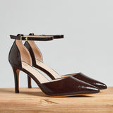 Thea Brown Faux Leather Stiletto Court Heels