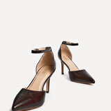 Thea Brown Faux Leather Stiletto Court Heels