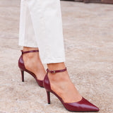 Thea Burgundy Faux Leather Stiletto Court Heels