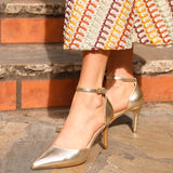 Thea Gold Faux Leather Stiletto Court Heels