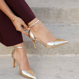 Thea Gold Faux Leather Stiletto Court Heels