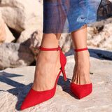 Thea Red Faux Leather Stiletto Court Heels