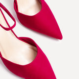 Thea Red Faux Leather Stiletto Court Heels