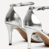 Thea Silver Faux Leather Stiletto Court Heels