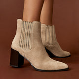 Thrive Taupe Block Heeled Boots