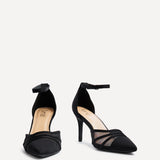 Tianey Wide Fit Black Scuba Mesh Court Heels