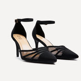 Tianey Wide Fit Black Scuba Mesh Court Heels