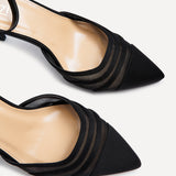 Tianey Wide Fit Black Scuba Mesh Court Heels