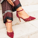 Tianey Wide Fit Burgundy Mesh Court Heels