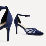 Tianey Wide Fit Navy Scuba Mesh Court Heels