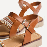 Topaz Wide Fit Tan Flat Sandals