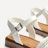 Topaz Wide Fit White Flat Sandals