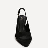 Tokyo Black Faux Suede Peep Toe Heels