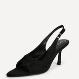 Tokyo Black Faux Suede Peep Toe Heels