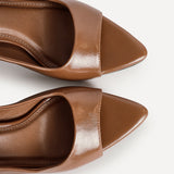 Tokyo Camel Faux Leather Peep Toe Heels