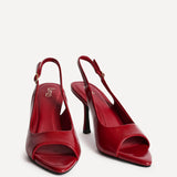 Tokyo Red Faux Leather Peep Toe Heels