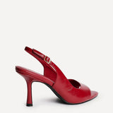Tokyo Red Faux Leather Peep Toe Heels